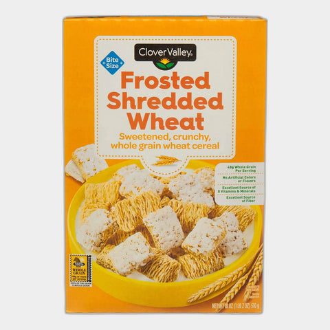 2 Boxes Clover Valley Frosted Shredded Wheat Bite Size Cereal, 18 oz