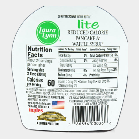 2 Bottles Laura Lynn Lite Pancake Syrup, 24 oz