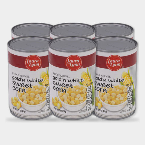 6 Cans Laura Lynn Gold'n White Sweet Corn, 15.25 oz