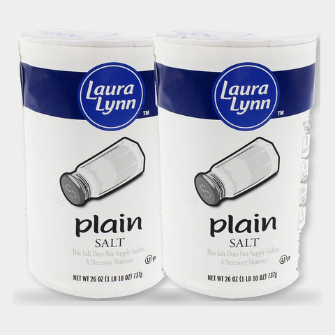 2 Containers Laura Lynn Plain Salt, 26 oz