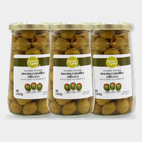 3 Jars Laura Lynn Stuffed Manzanilla Olives (Buckets), 5.75 oz