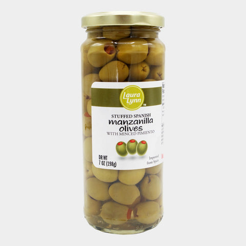 3 Jars Laura Lynn Stuffed Manzanilla Spanish Olives W/ Minced Pimento, 7 oz