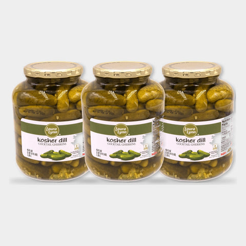 3 Jars Laura Lynn Kosher Dill Cocktail Gherkins, 46 oz