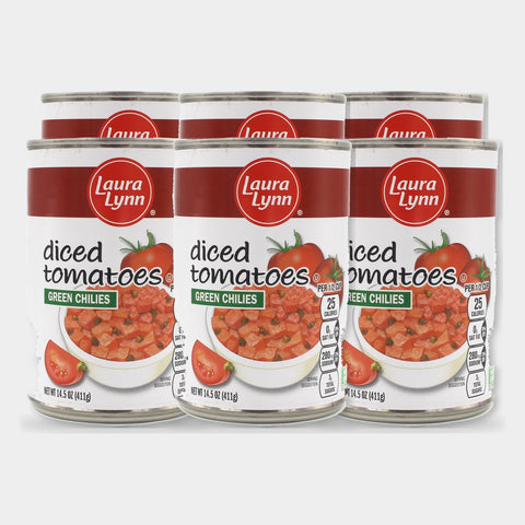 6 Cans Laura Lynn Diced Tomatoes with Green Chilies, 14.5 oz
