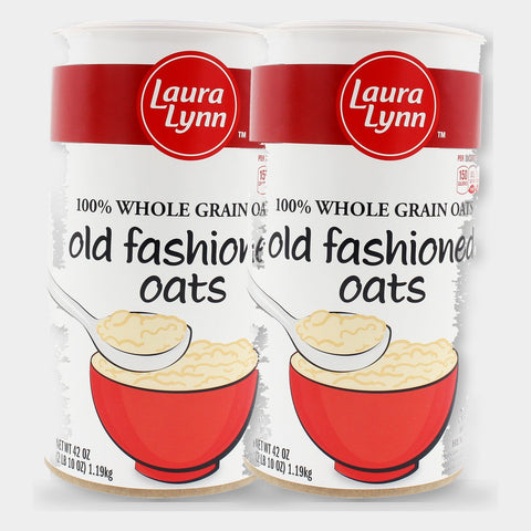 2 Canisters Laura Lynn Old Fashioned Oatmeal, 42 oz