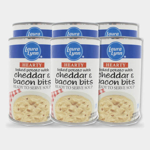 6 Cans Laura Lynn Hearty Baked Potato W/ Cheddar & Bacon Bits Soup, 18.8 oz