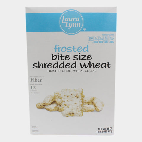 2 Boxes Laura Lynn Frosted Bite Size Shredded Wheat Cereal, 18 oz
