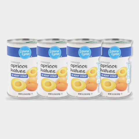 4 Cans Laura Lynn Apricot Halves in Heavy Syrup, 15.25 oz