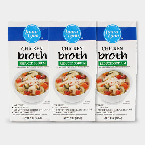 3 Cartons Laura Lynn Low Sodium Chicken Broth, 32 oz