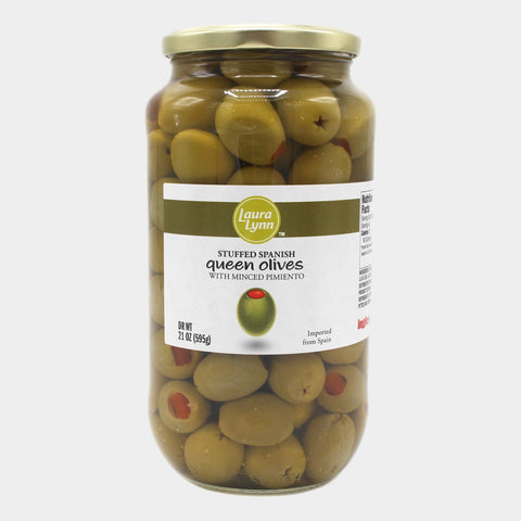 3 Jars Laura Lynn Stuffed Spanish Queen Olives W/ Minced Pimento, 21 oz