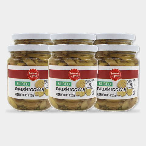 6 Cans Laura Lynn Sliced Mushrooms, 4.5 oz
