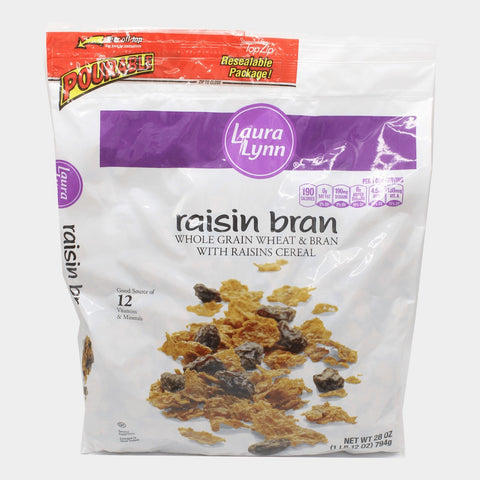 2 Bags Laura Lynn Raisin Bran Cereal Bag, 28 oz