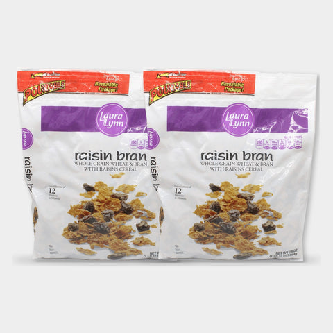 2 Bags Laura Lynn Raisin Bran Cereal Bag, 28 oz