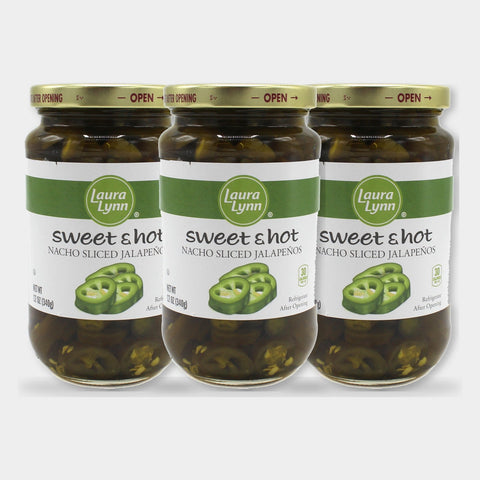 3 Jars Laura Lynn Sweet & Hot Nacho Sliced Jalapenos, 12 oz