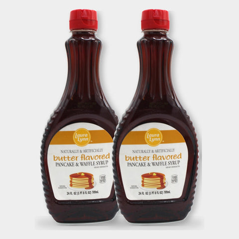 2 Bottles Laura Lynn Butter Flavor Pancake Syrup, 24 oz