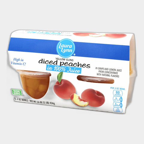 4 Cans Laura Lynn Peaches Diced in 100% Juice, 16 oz