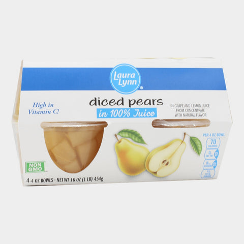 2 Packs Laura Lynn Diced Pears Fruit Cups in 100% Juice, 16 oz