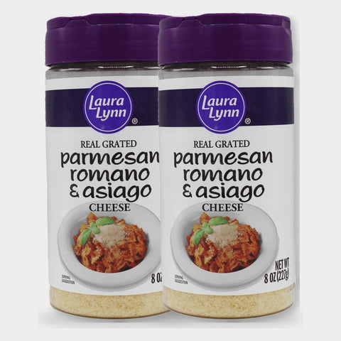 2 Containers Laura Lynn Grated Parmesan Romano & Asiago Cheese, 8 oz