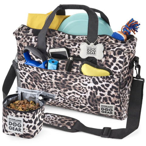 Cheetah Pattern Overland Dog Gear Day Away Tote with Lined Food Carrier Puppy