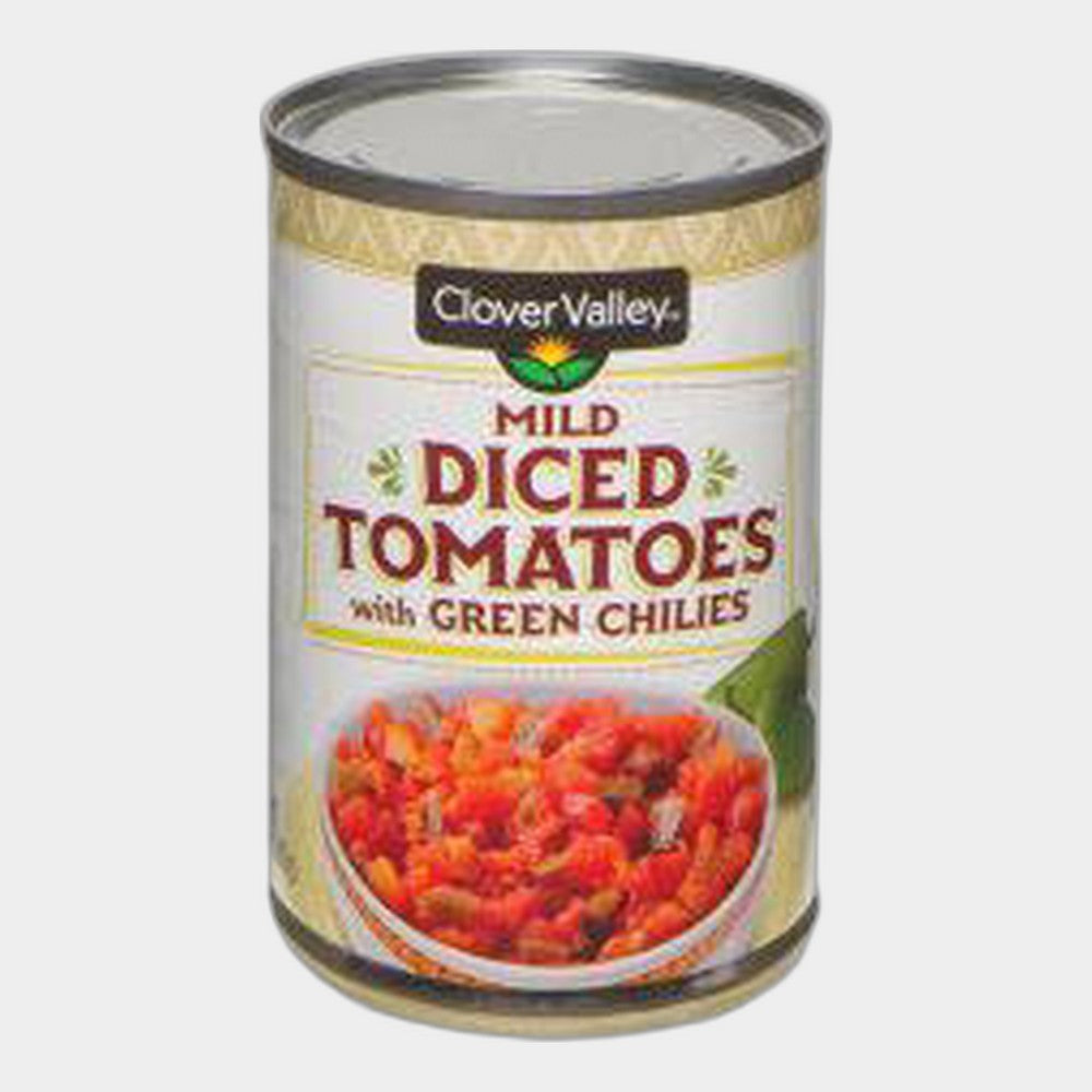6 Cans Clover Valley Mild Diced Tomatoes with Green Chilies, 10 oz