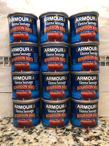 12 Cans Armour BOURBON BBQ Vienna Sausage Meat 4.6 oz Wiener FREE SHIP