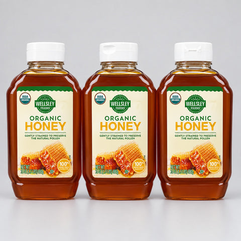 3 Bottles of Wellsley Farms 100% Pure Organic Honey, 24 oz