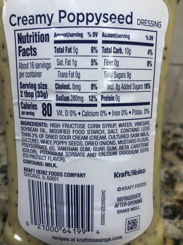Kraft Creamy Poppyseed Salad Dressing, 16 oz