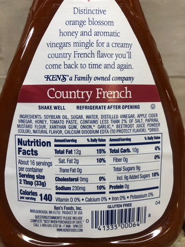 Ken's Steak House Country French with Orange Blossom Honey Salad Dressing, 16 oz