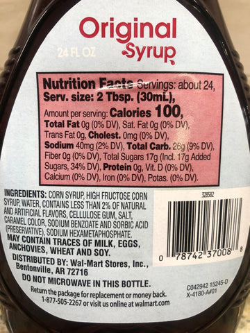Great Value Original Syrup, 24 fl oz