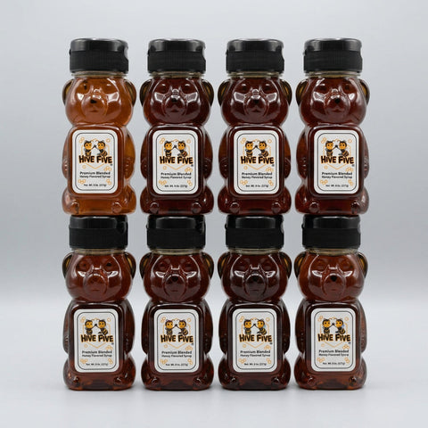 8 Bottles of Hive Five Premium Blended Honey Syrup Squeeze Bear, 8 oz