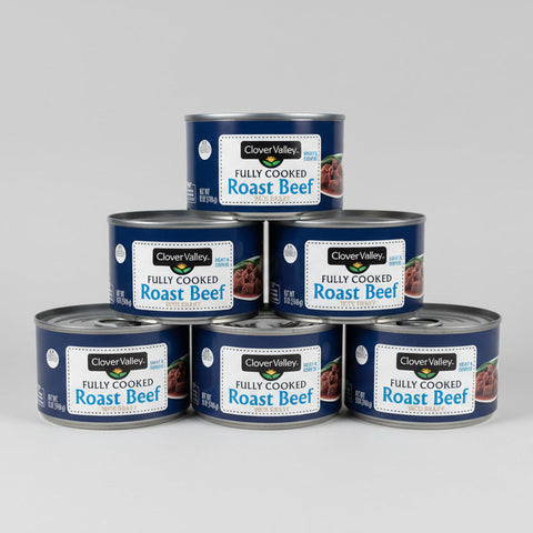 6 CANS Clover Valley Roast Beef with Gravy 12oz Cooked Ready to Eat Meat