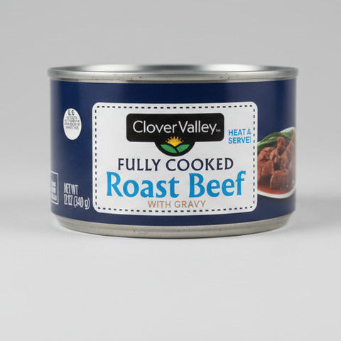 6 CANS Clover Valley Roast Beef with Gravy 12oz Cooked Ready to Eat Meat
