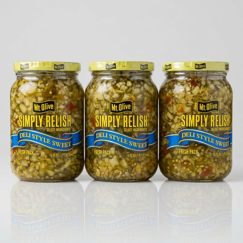 3 Jars of Mount Olive Simply Relish Deli Style Sweet Pickle Relish, 16 oz