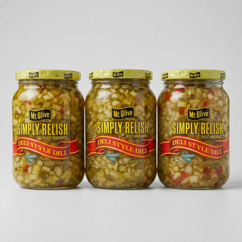3 Jars of Mount Olive Simply Relish Deli Style Dill Pickle Relish, 16 oz