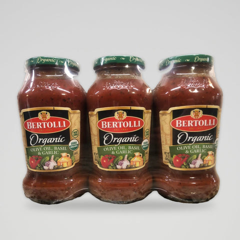 3 Jars Bertolli Organic Olive Oil, Basil & Fresh Garlic Tomato Sauce Pasta