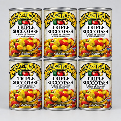 6 Cans of Margaret Holmes Triple Succotash corn beans tomatoes, 14.5 oz