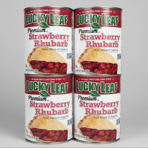 4 CANS Lucky Leaf Premium Strawberry Rhubarb Fruit Filling & Topping 21 oz Pie