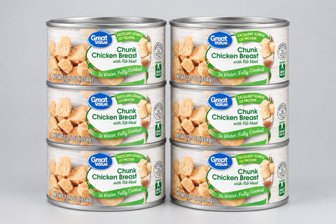 6 Cans of Great Value Fully Cooked Chunk Chicken, 12.5 oz