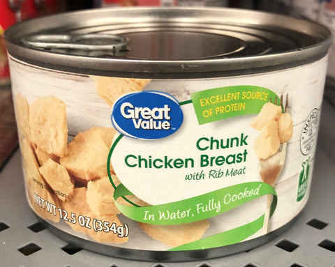 6 Cans of Great Value Fully Cooked Chunk Chicken, 12.5 oz
