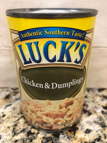 Luck's Chicken and Dumplings 15 oz Can Pastry Biscuit heat & eat Lucks