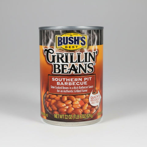 4 CANS Bush's Grillin' Baked Beans Southern Pit Barbeque 22 oz Navy White
