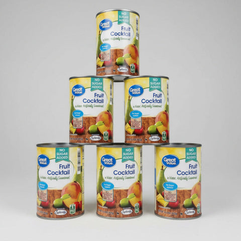 6 CANS Great Value No Sugar Added Fruit Cocktail in Water 14.5 oz can Splenda