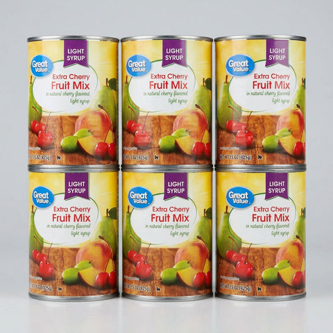 6 Cans of Great Value Light Syrup Extra Cherry Fruit Mix, 15 oz