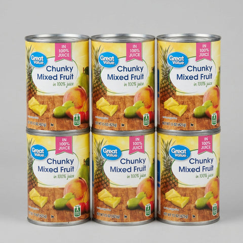 6 Cans of Great Value Chunky Mixed Fruit in 100% Juice, 15 oz