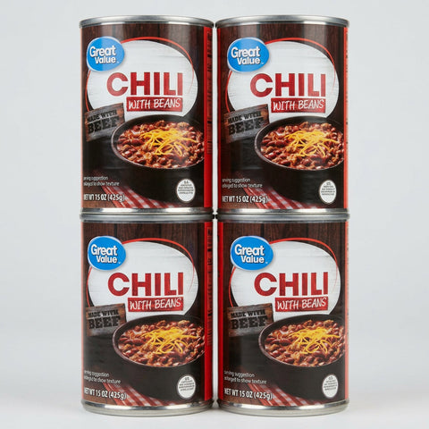 4 Cans of Great Value Chili with Beans, 15 oz