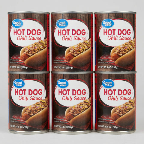 6 Cans of Great Value Hot Dog Chili Sauce, 10.5 oz