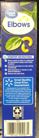 4 Boxes of Great Value Elbows Pasta, 16 oz