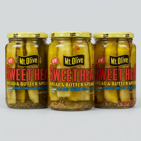 3 Jars of Mount Olive Sweet Heat Bread & Butter Pickle Spears, 16 oz
