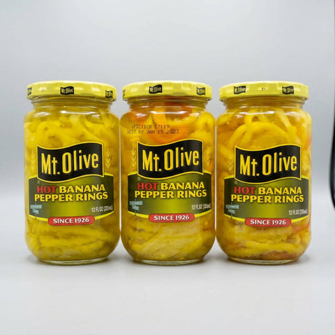 3 Jars of Mount Olive Hot Banana Pepper Rings, 12 oz