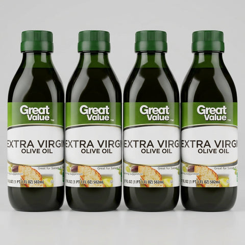 Four Bottles Great Value Extra Virgin Olive Oil 17 fl oz Bottle